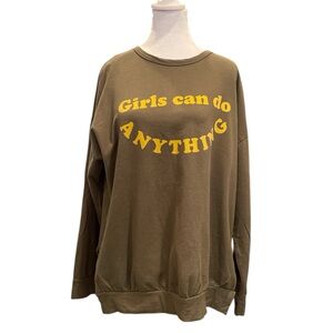 Little Mountain Vancouver “Girls Can Do Anything” Khaki Green Sweatshirt L